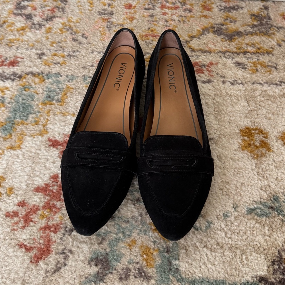 Vionic Savannah Suede Black Orthopedic Penny Loafers
